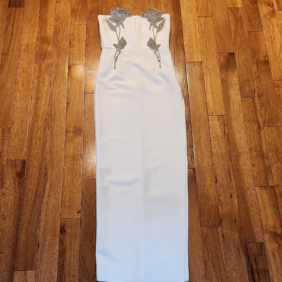 Fashion Nova White Strapless Embellished Maxi Dress with High Slit Size Small - Picture 2 of 8
